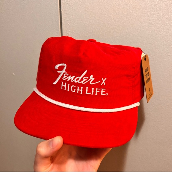 Other - Fender x High Life Red Rope Snapback Trucker Hat NWT Vintage Style Beer Logo Cap